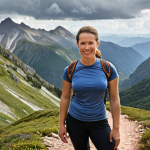**

A hiker on a mountain trail, wearing a comfortable base layer (mentioning "EcoBiome") and looking refreshed despite sweating. Focus on conveying comfort and moisture-wicking. The background shows a scenic mountain view.

**