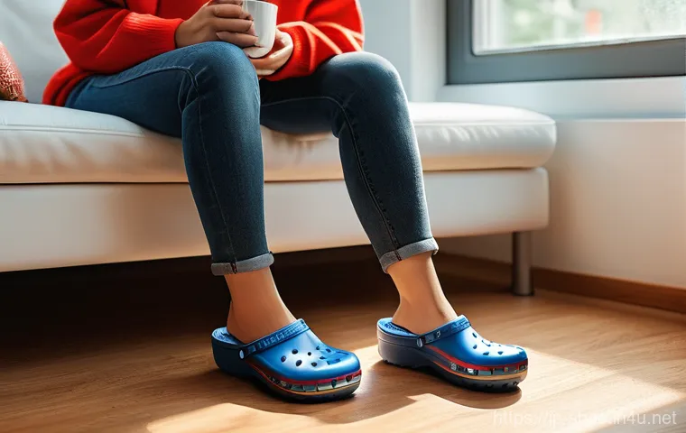 크록스 클래식 클로그와 라이트라이드 비교 - **Prompt 1: Classic Clog - Everyday Comfort & Customization**
    "A cozy, brightly lit living room ...