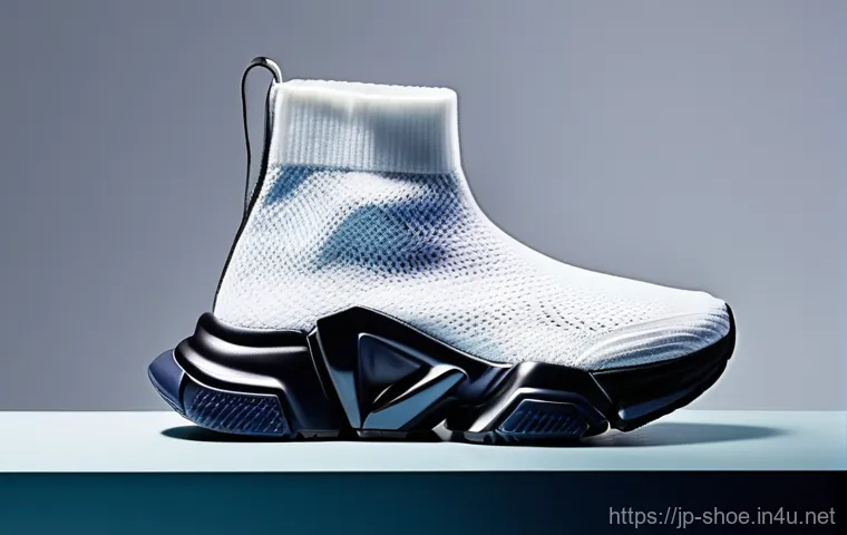 발렌시아가 스피드러너 스니커즈 리뷰 - **Prompt 1: The Iconic First Impression**
    "A strikingly modern, high-fashion photograph of a pai...