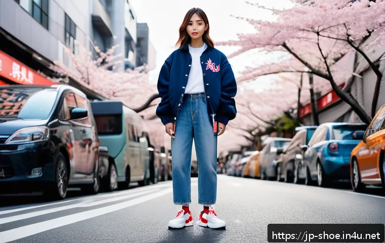 MLB 빅볼청키와 휠라 디스럽터2 리뷰 - A stylish young Japanese woman wearing vibrant MLB Big Ball Chunky sneakers with thick, rounded sole...