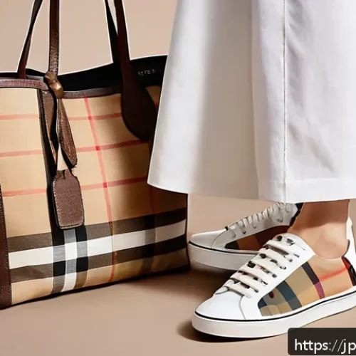 버버리 빈티지 체크 스니커즈와 프라다 아메리카스컵 비교 - A stylish close-up shot of a pair of Burberry sneakers featuring the iconic vintage check pattern in...