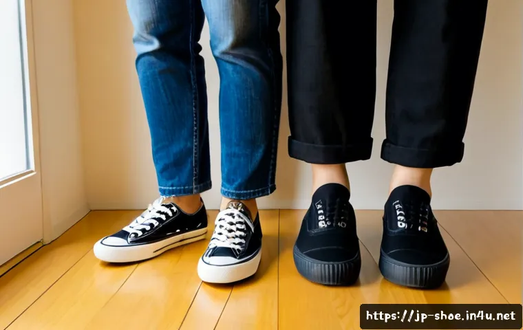 반스 올드스쿨과 슬립온 스타일링 팁 - Photorealistic street-style outfit comparison in a clean Tokyo apartment entryway, a young adult wea...
